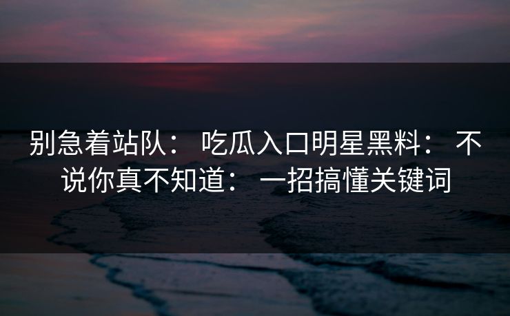 别急着站队： 吃瓜入口明星黑料： 不说你真不知道： 一招搞懂关键词