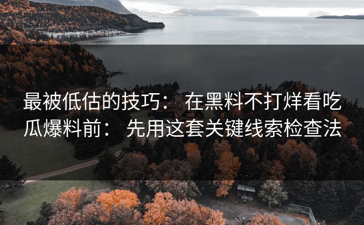 最被低估的技巧： 在黑料不打烊看吃瓜爆料前： 先用这套关键线索检查法