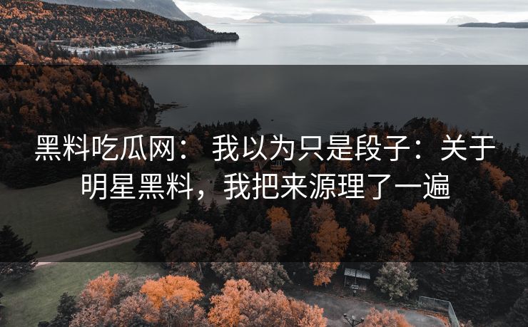 黑料吃瓜网： 我以为只是段子：关于明星黑料，我把来源理了一遍