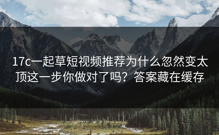 17c一起草短视频推荐为什么忽然变太顶这一步你做对了吗？答案藏在缓存